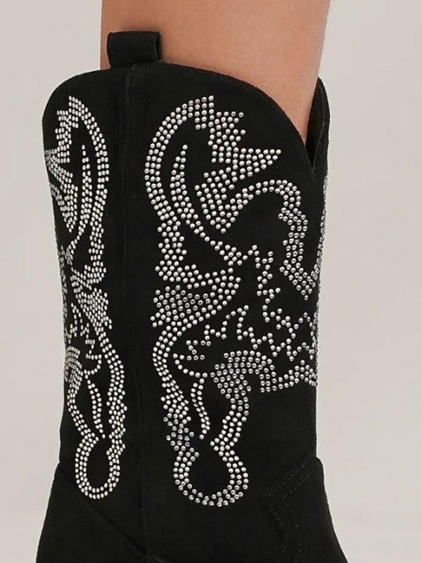 Beast Fashion Rhinestone Detail Point Toe Suede Boots Trendsi