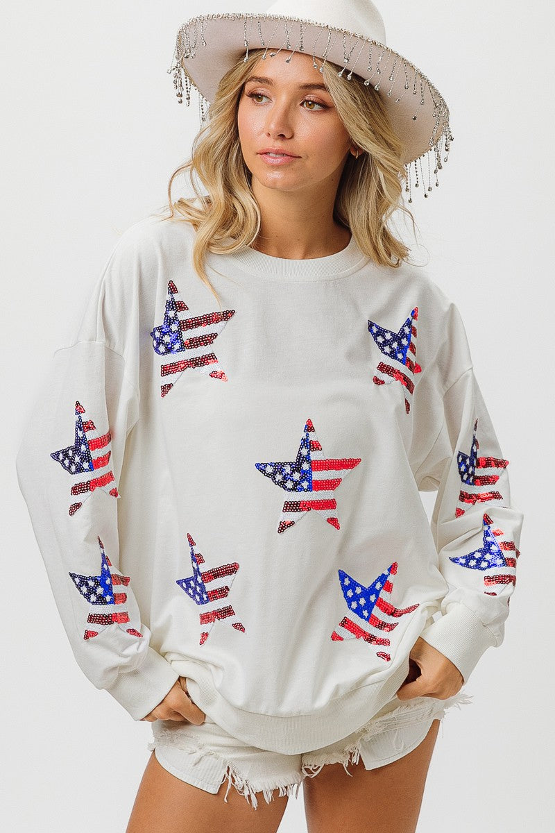 BiBi American Flag Sequin Star Sweatshirt Trendsi