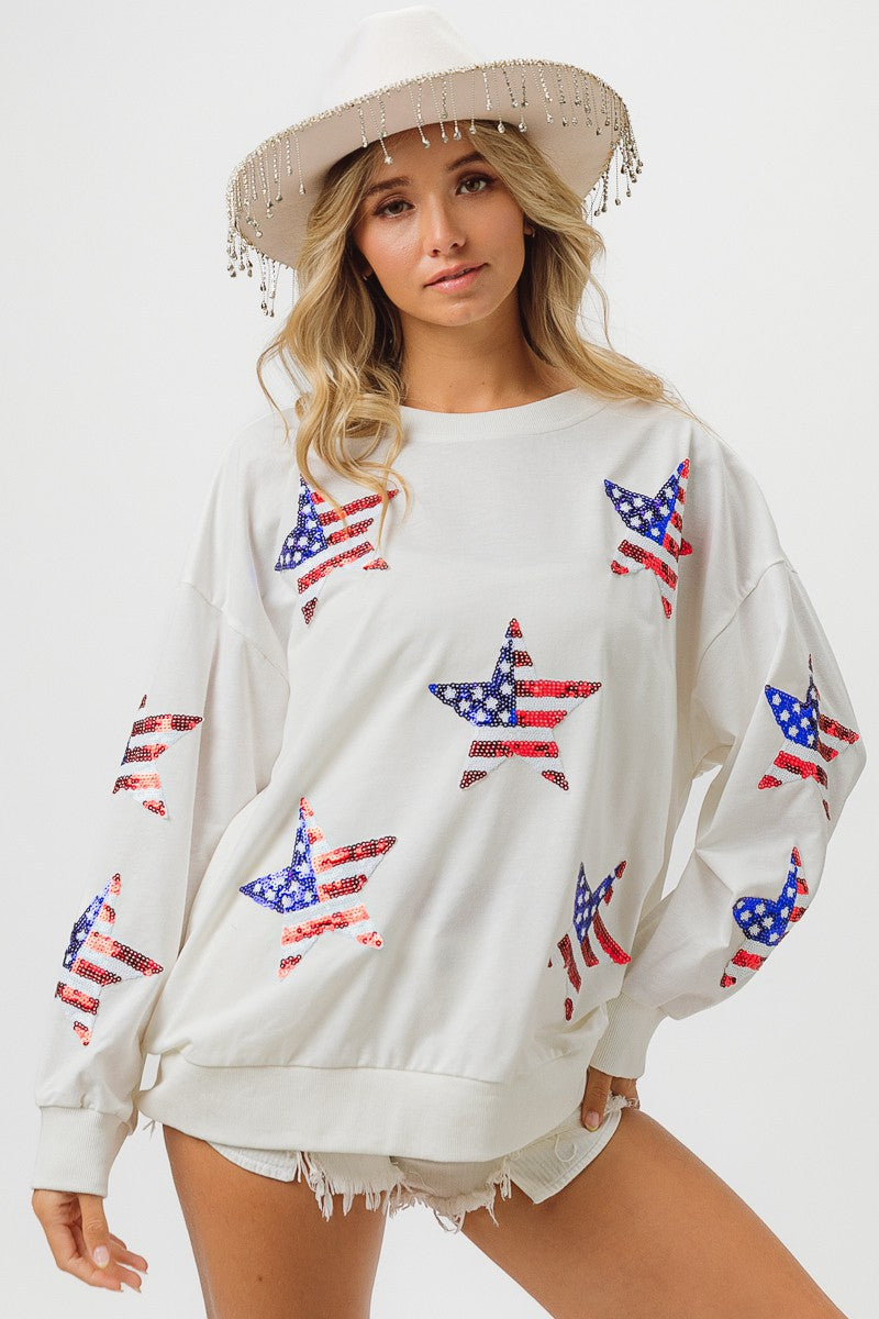 BiBi American Flag Sequin Star Sweatshirt Trendsi