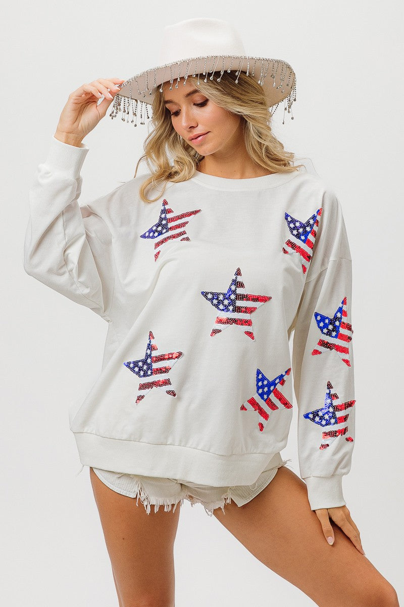 BiBi American Flag Sequin Star Sweatshirt Trendsi