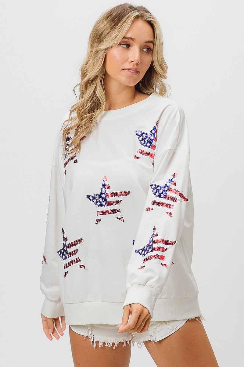 BiBi American Flag Sequin Star Sweatshirt Trendsi