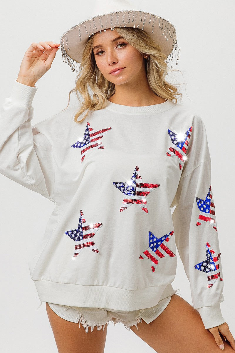 BiBi American Flag Sequin Star Sweatshirt Trendsi