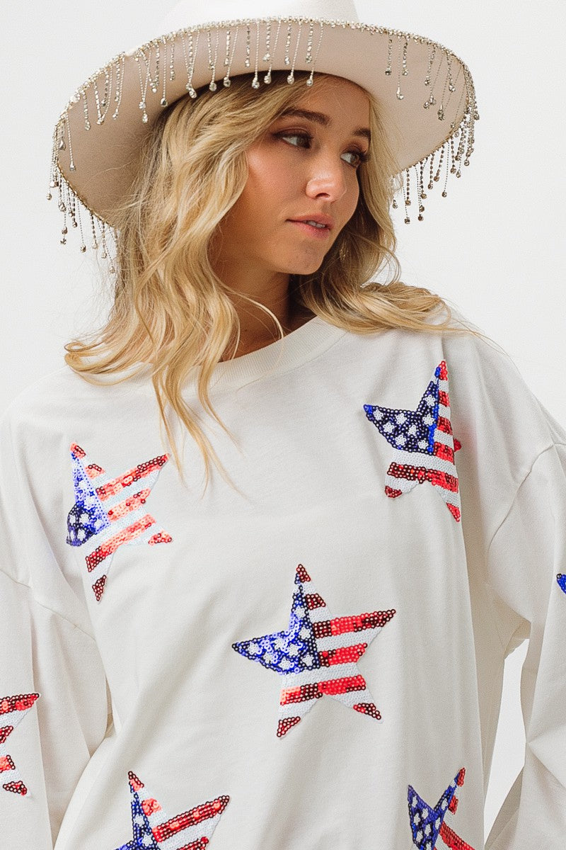 BiBi American Flag Sequin Star Sweatshirt Trendsi