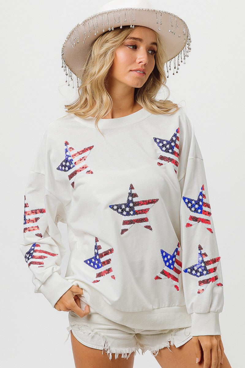 BiBi American Flag Sequin Star Sweatshirt Trendsi