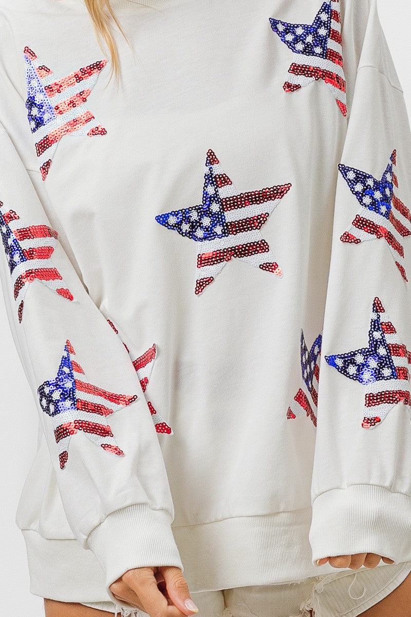 BiBi American Flag Sequin Star Sweatshirt Trendsi