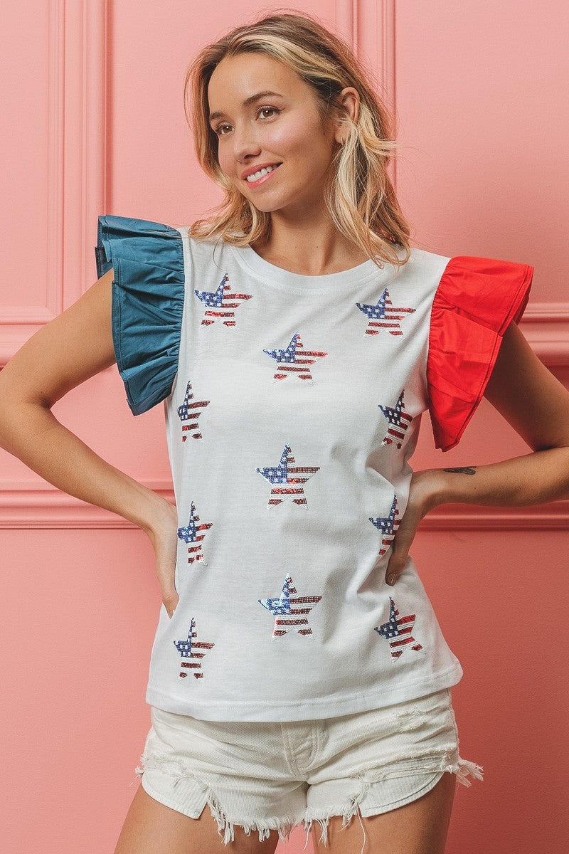 BiBi American Flag Sequin Stars Top Trendsi
