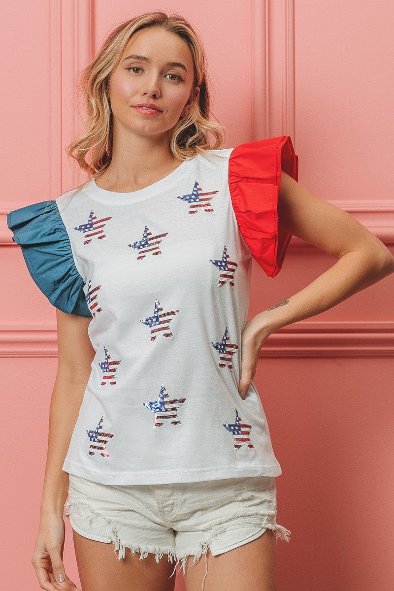 BiBi American Flag Sequin Stars Top Trendsi