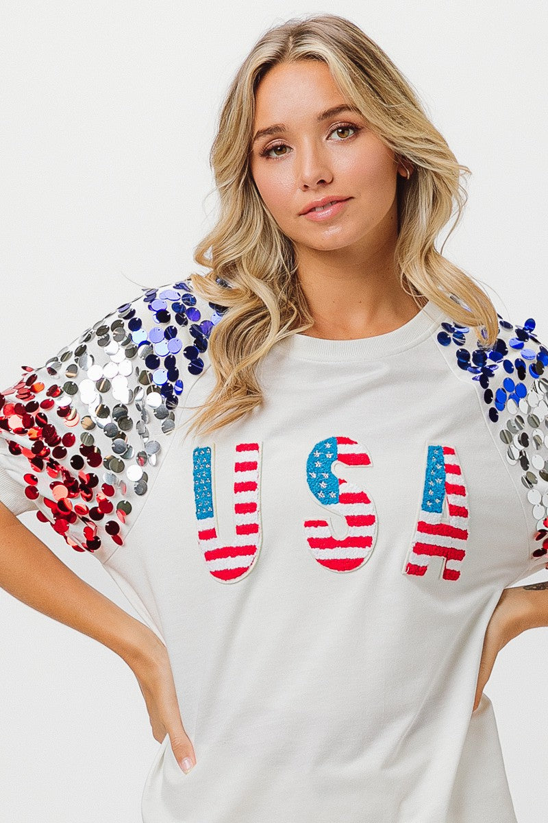 BiBi American Flag Theme Sequin Top Trendsi