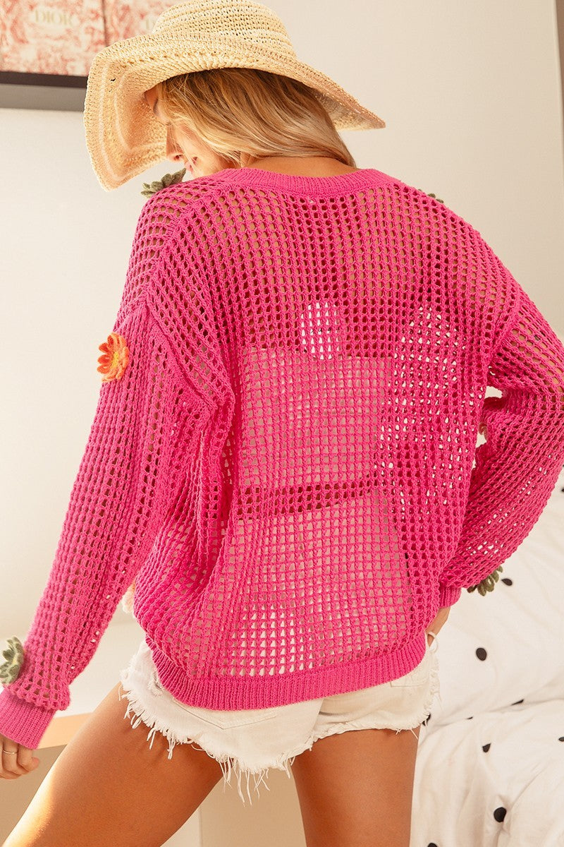 BiBi Flower Crochet Open Knit Sweater Cardigan DAME BOHEME