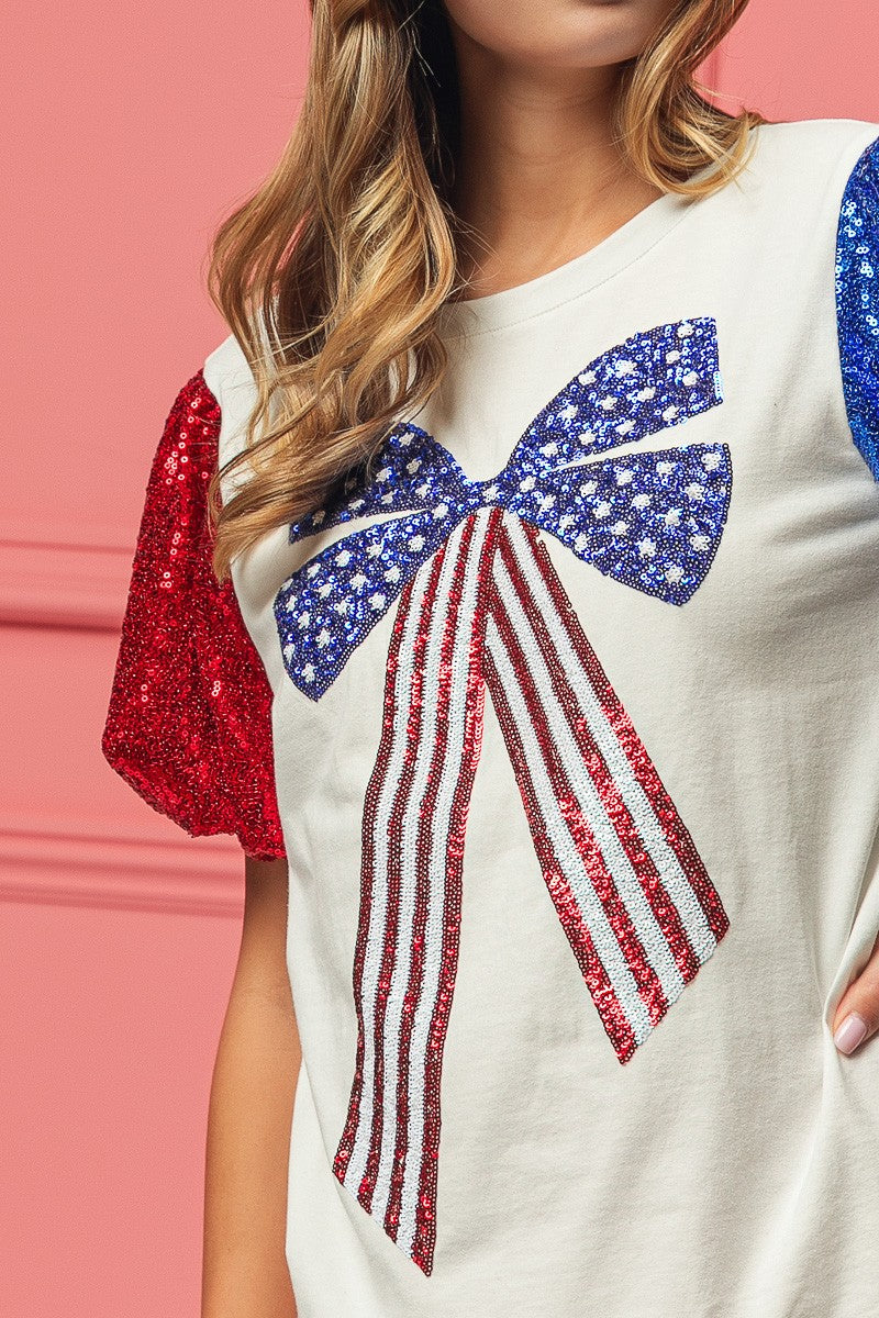 BiBi Sequin American Flag Bow Top Trendsi