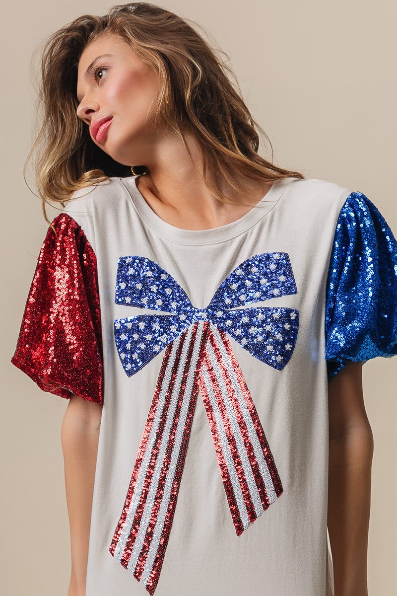 BiBi Sequin American Flag Bow Top Trendsi