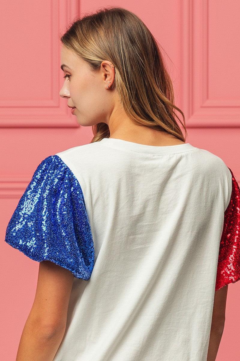 BiBi Sequin American Flag Bow Top Trendsi