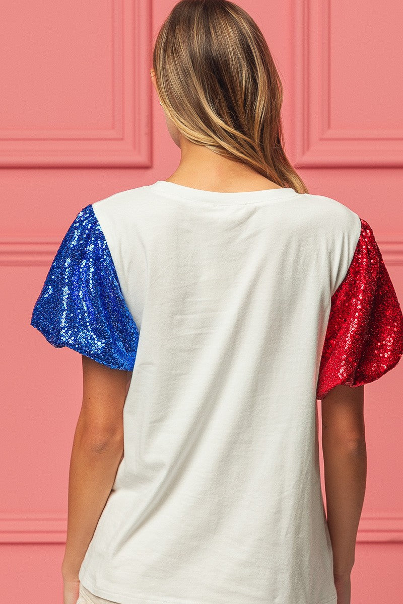 BiBi Sequin American Flag Bow Top Trendsi
