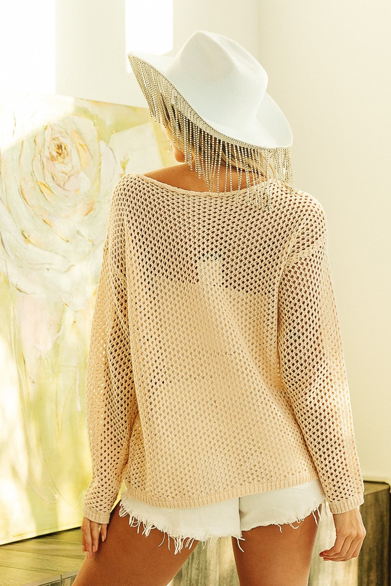 BiBi Sequin American Flag Patch Open Knit Cover Up Trendsi