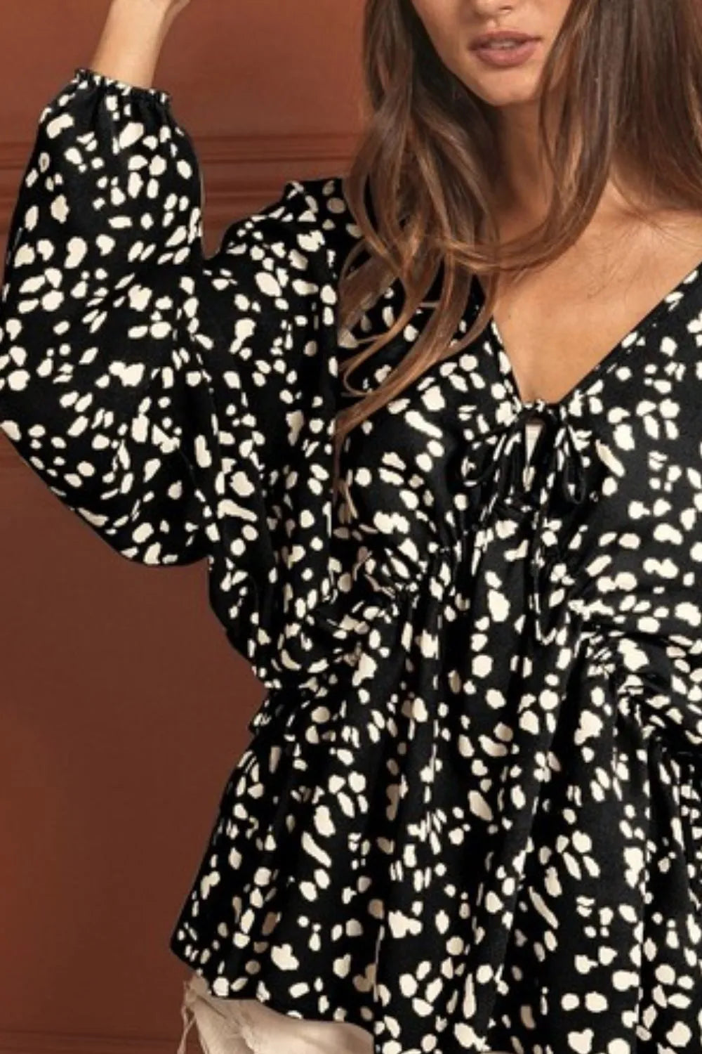 BiBi Leopard Woven Tied V Neck Top 2 Dame Boheme