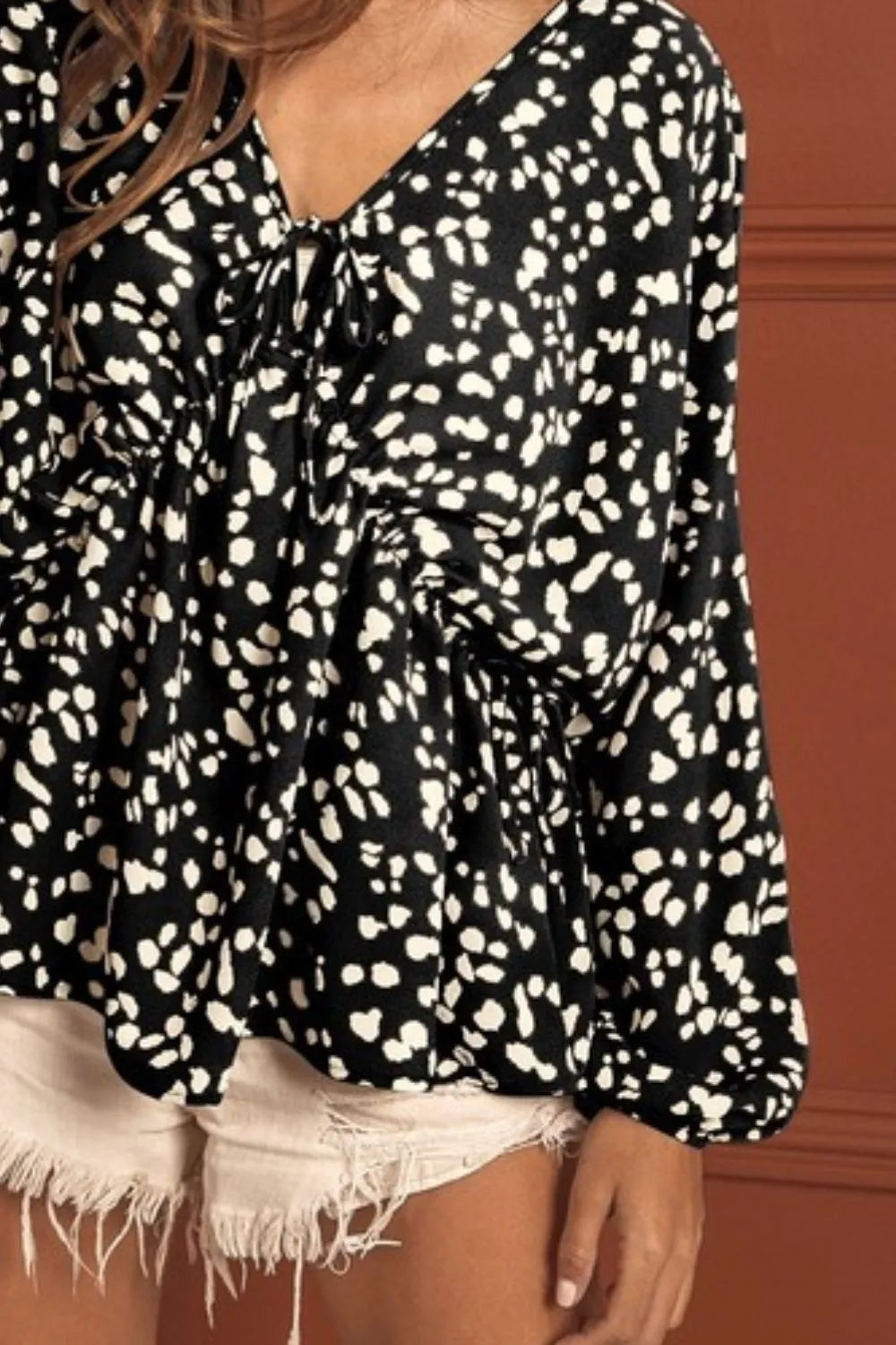 BiBi Leopard Woven Tied V Neck Top DAME BOHEME