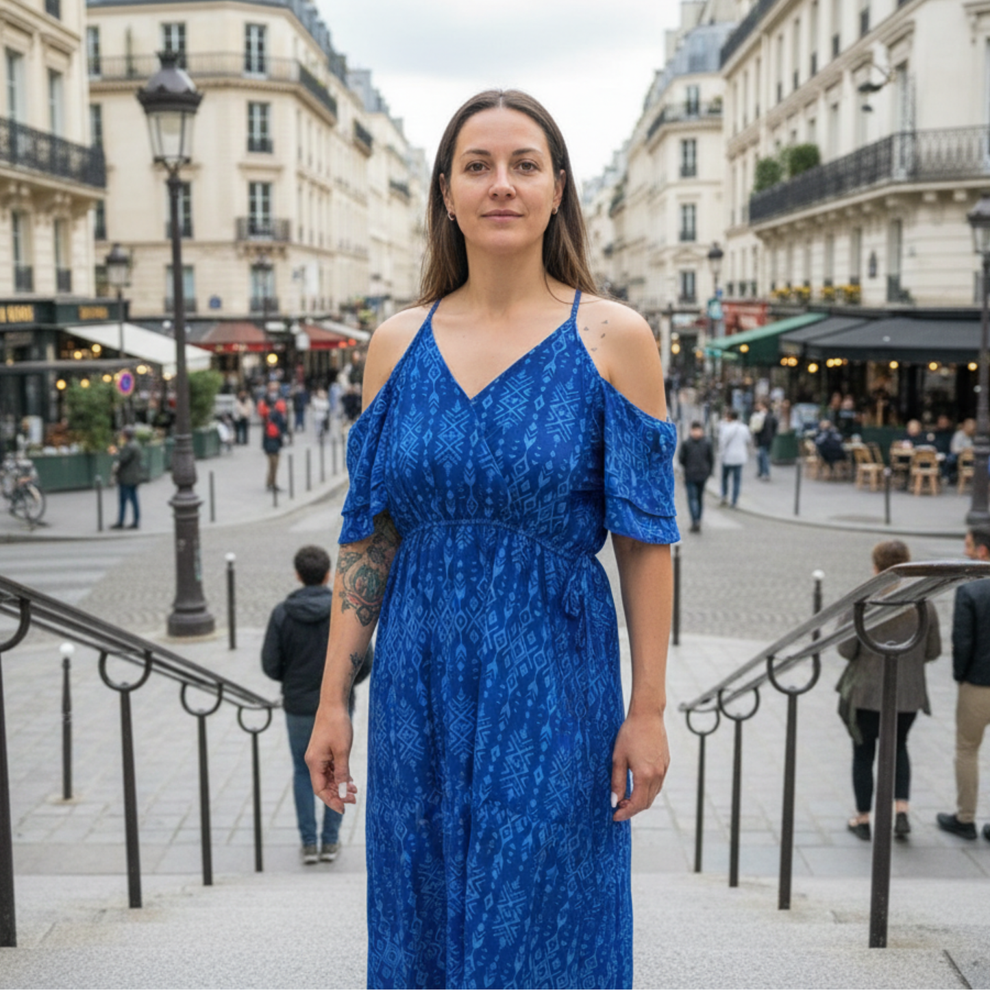 Broken Bow Cold Shoulder Maxi Dress in Blue Aztec DAME BOHEME