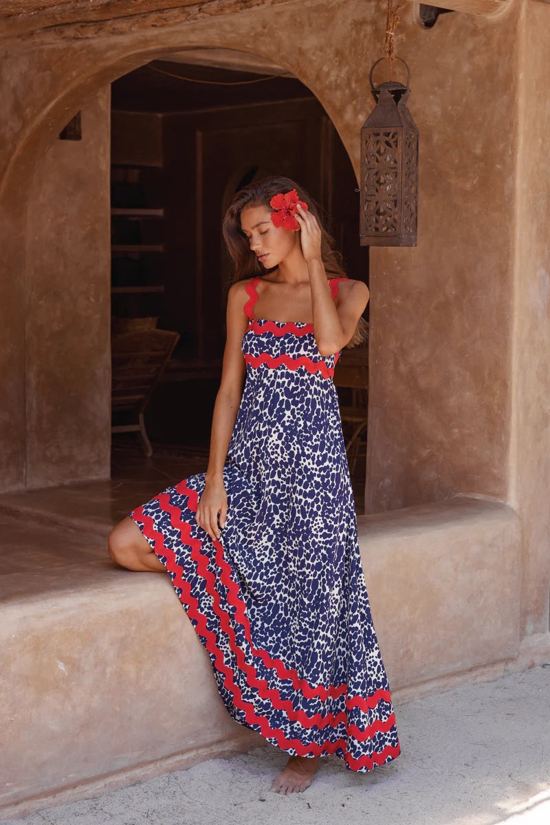 Printed Square Neck Wide Strap Maxi Dress Trendsi