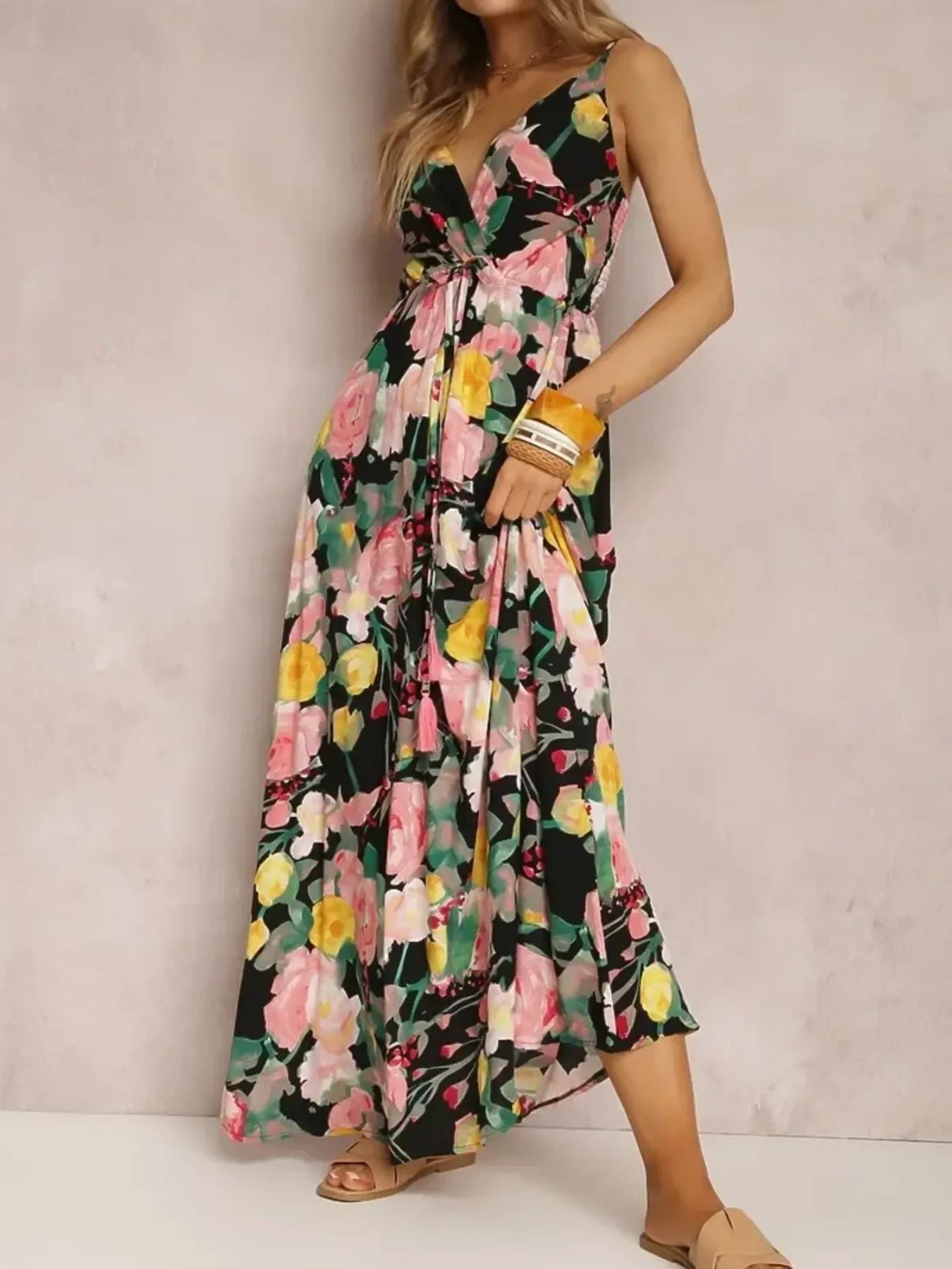 Floral Print Surplice Spaghetti Strap Maxi Dress Trendsi