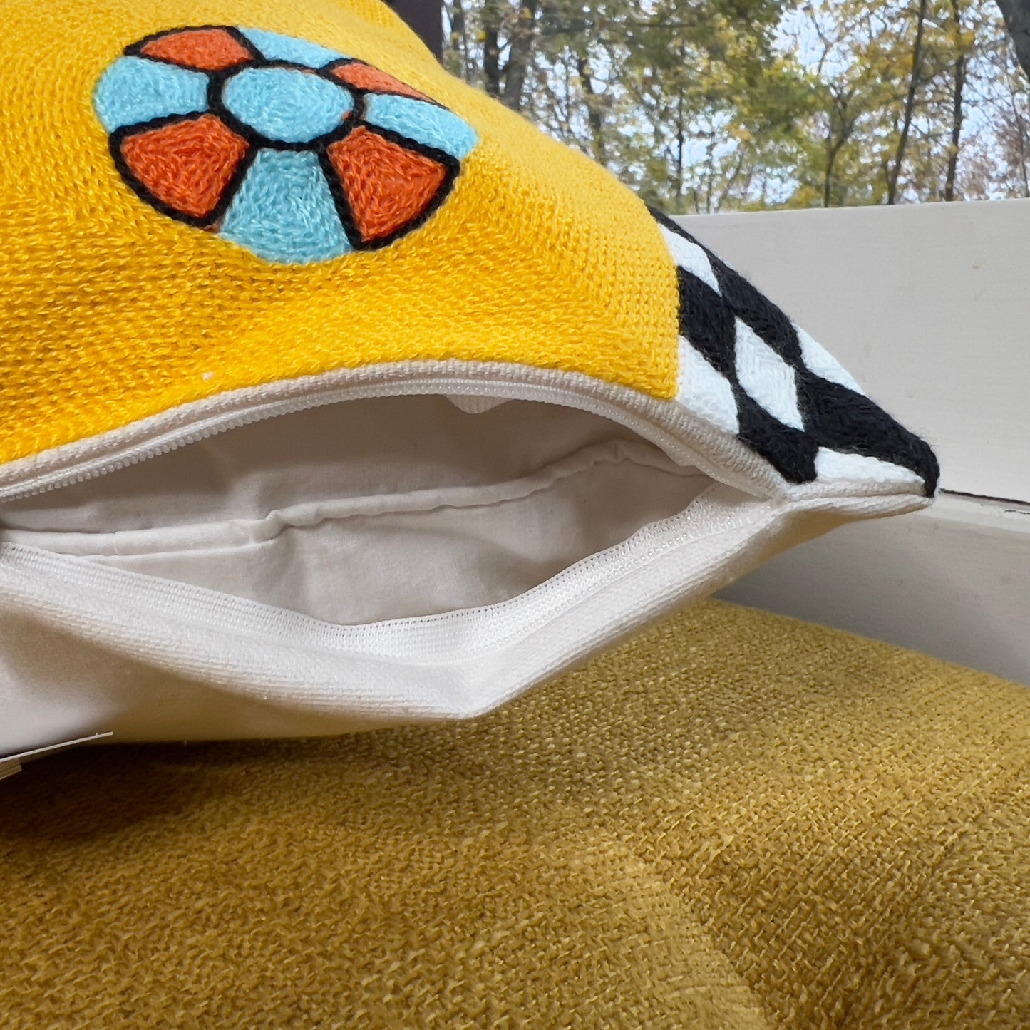 Checkered Taxi Cat Embroidered Pillow Cover DAME BOHEME