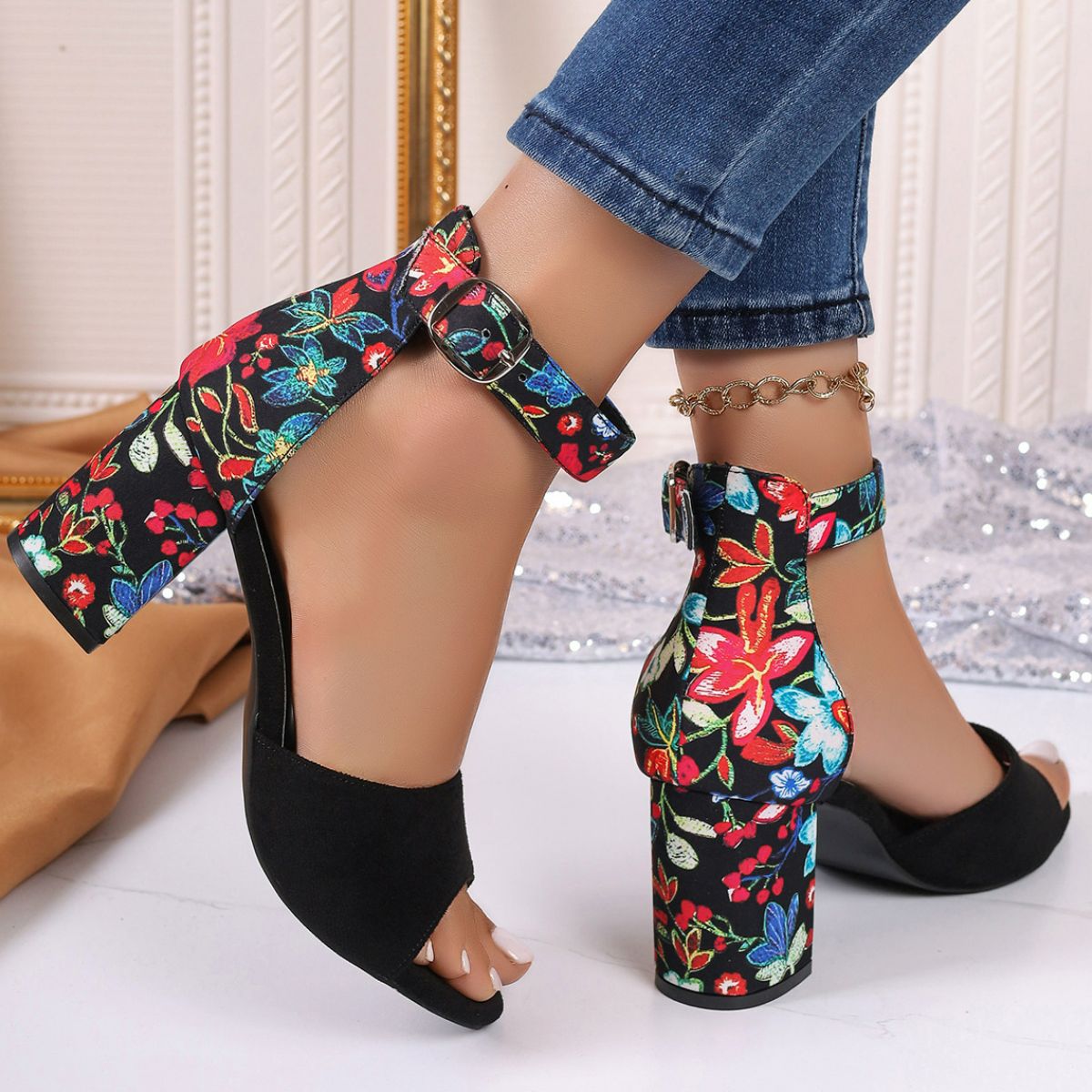 Open Toe Block Heels Faux Leather Sandals Trendsi
