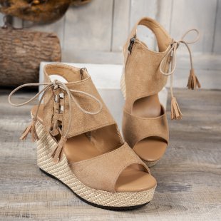 Peep Toe Suede Wedge Sandals Trendsi