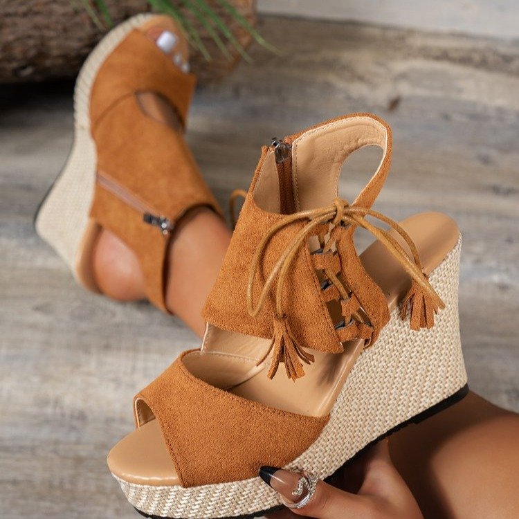 Peep Toe Suede Wedge Sandals Trendsi