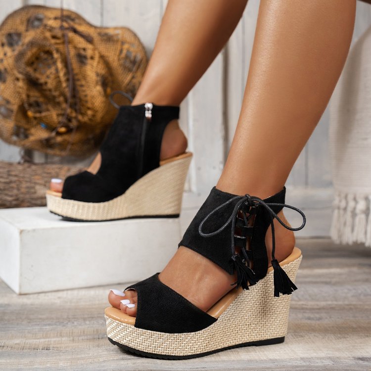 Peep Toe Suede Wedge Sandals Trendsi