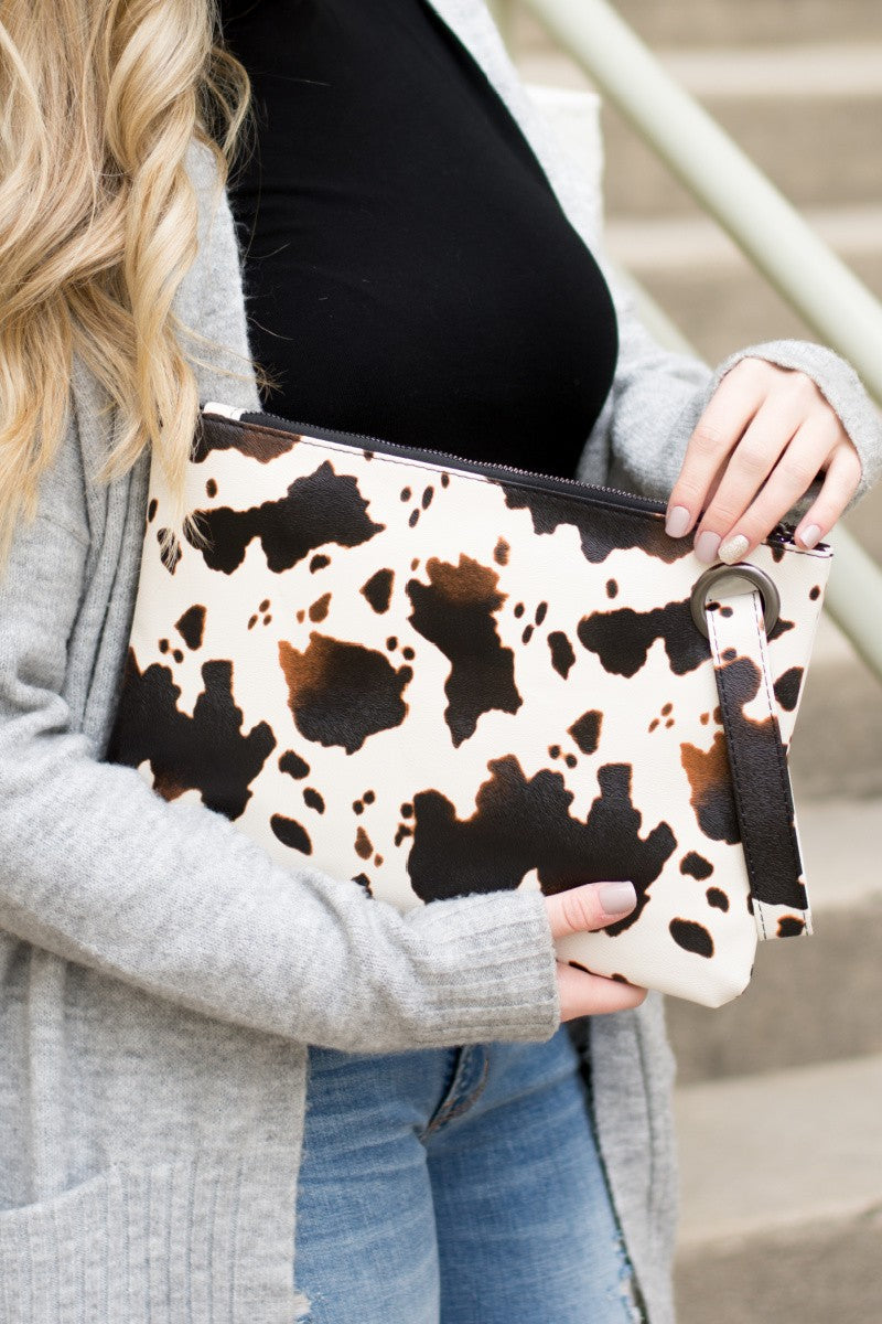 Cow Print Oversized Vegan PU Leather Everyday Clutch Aili's Corner