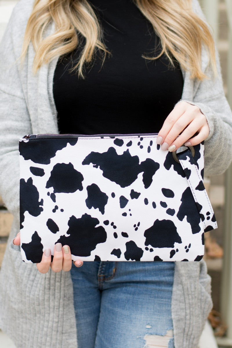 Cow Print Oversized Vegan PU Leather Everyday Clutch Aili's Corner