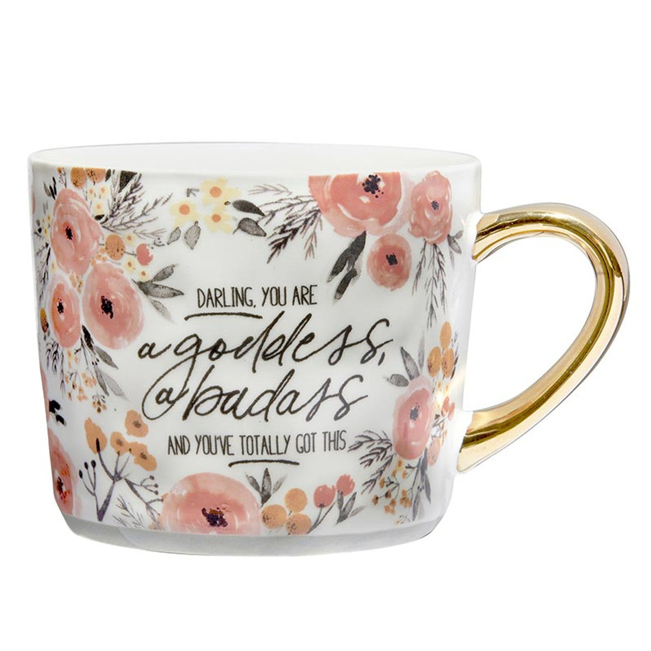 Darling You Are A Goddess A Badass Cozy Gold Handle Mug | Stoneware Coffee Tea Cup | 15oz DAME BOHEME