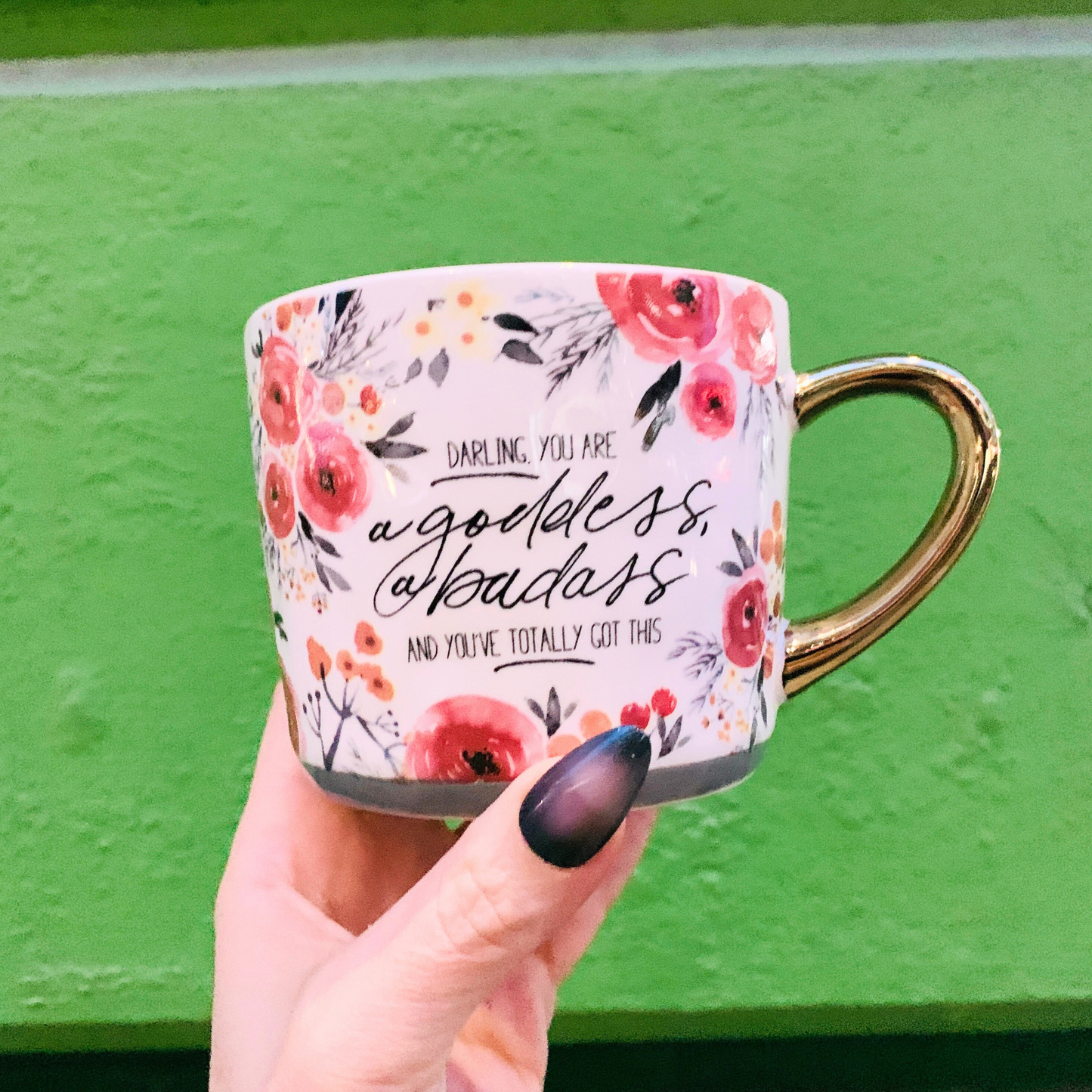 Darling You Are A Goddess A Badass Cozy Gold Handle Mug | Stoneware Coffee Tea Cup | 15oz DAME BOHEME