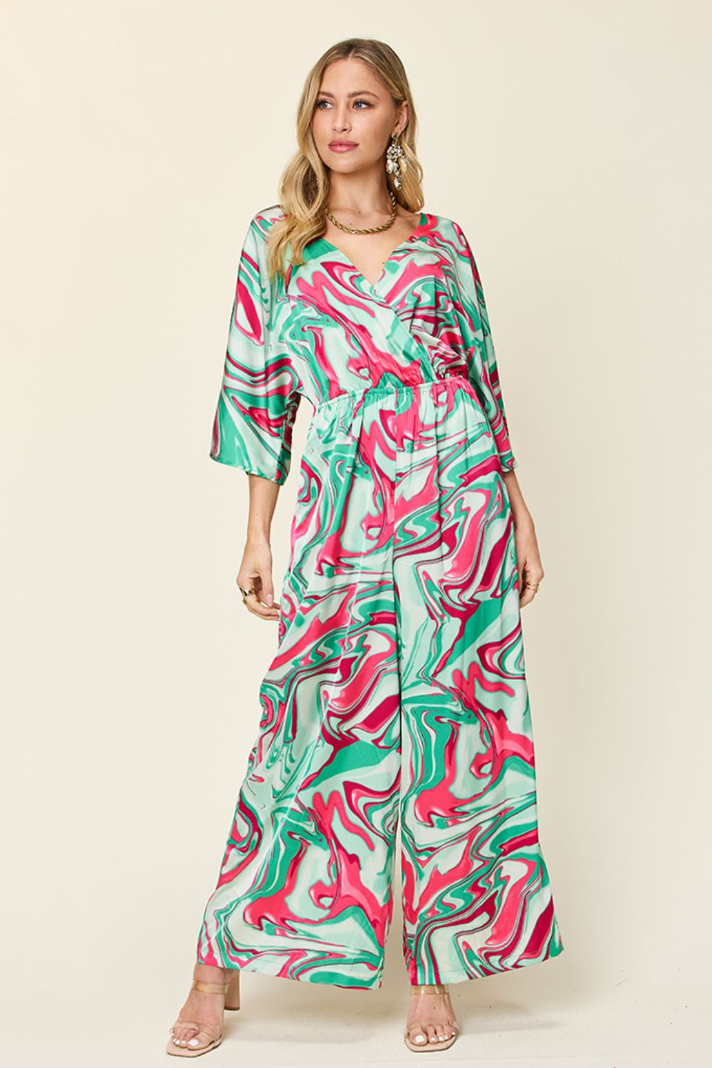 Double Take Full Size Half Sleeve Wide Leg Jumpsuit Trendsi