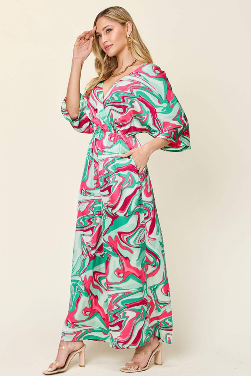 Double Take Full Size Half Sleeve Wide Leg Jumpsuit Trendsi