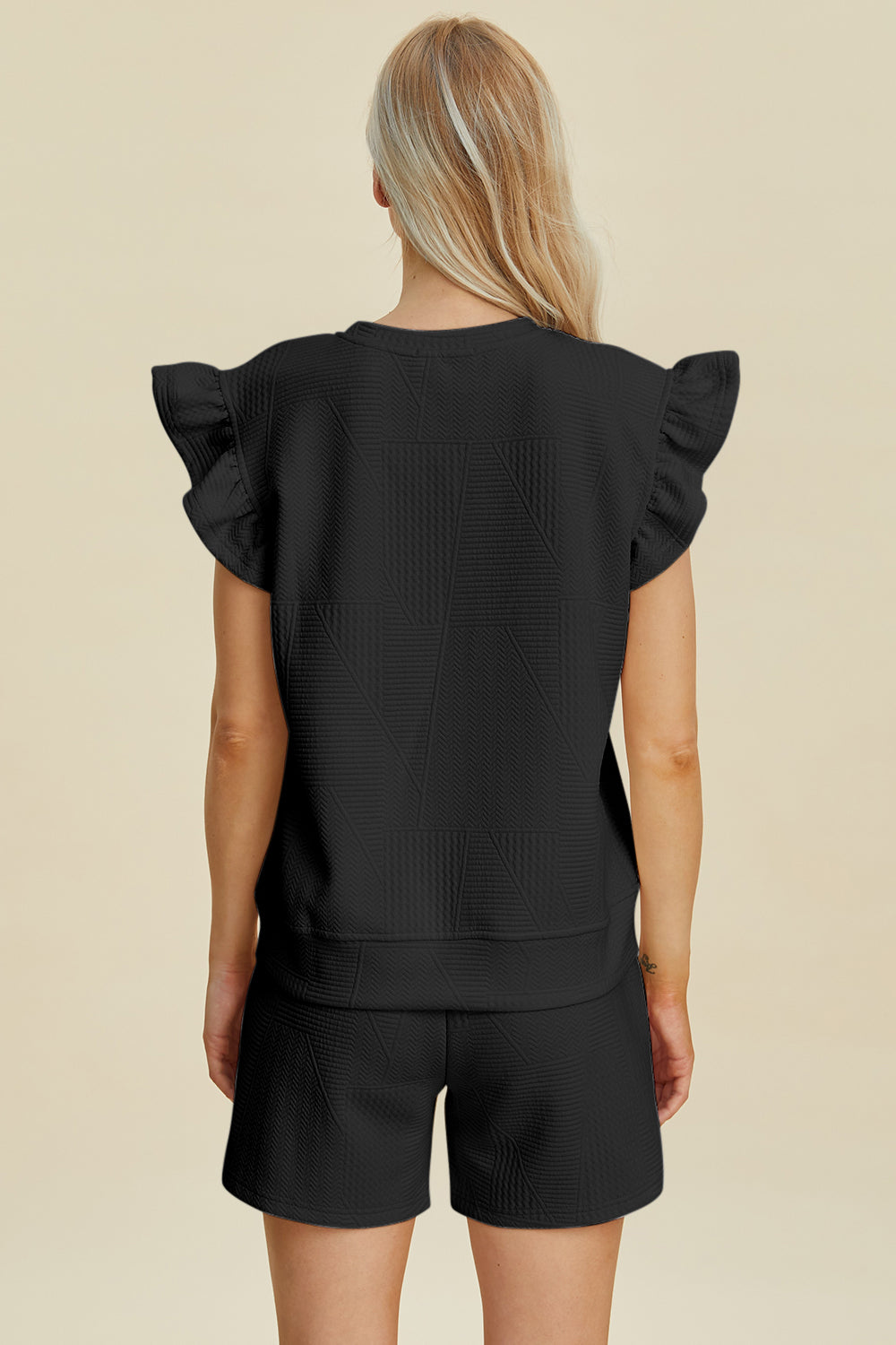 Double Take Texture Ruffle Sleeve Top and Shorts Set - DAME BOHEME