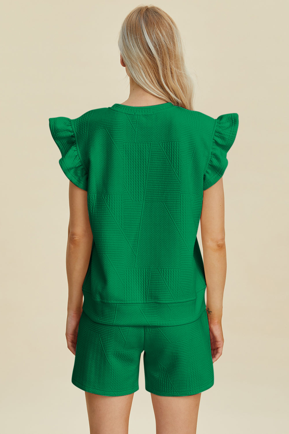 Double Take Texture Ruffle Sleeve Top and Shorts Set - DAME BOHEME