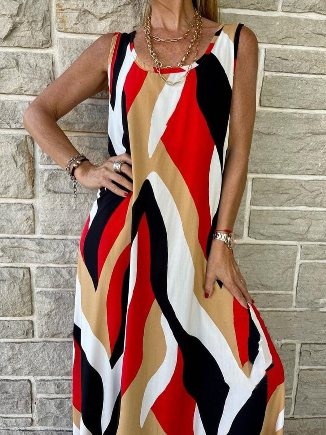 Printed Round Neck Tank Maxi Dress Plus Size