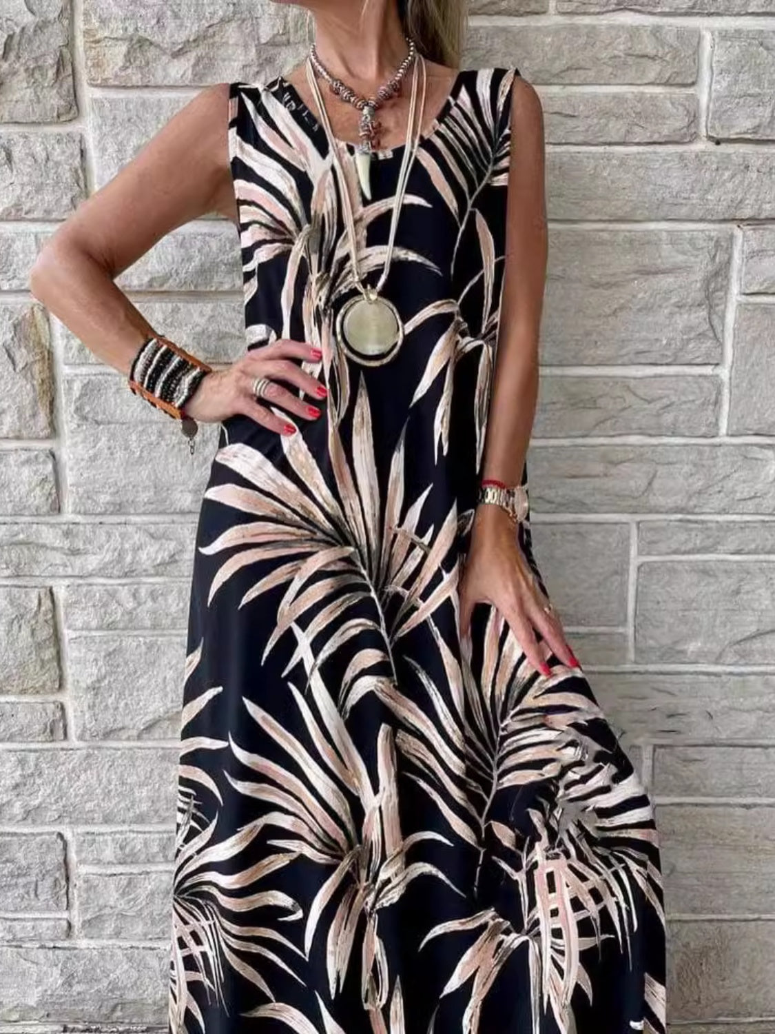 Printed Round Neck Tank Maxi Dress Plus Size