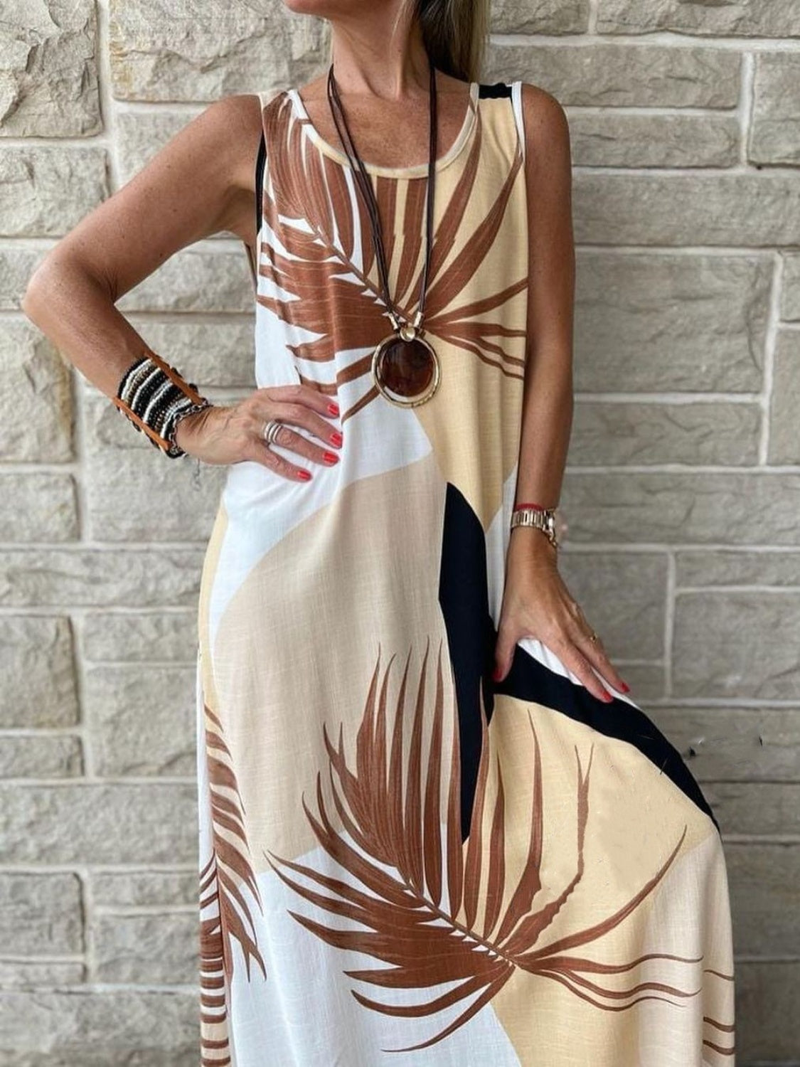 Printed Round Neck Tank Maxi Dress Plus Size