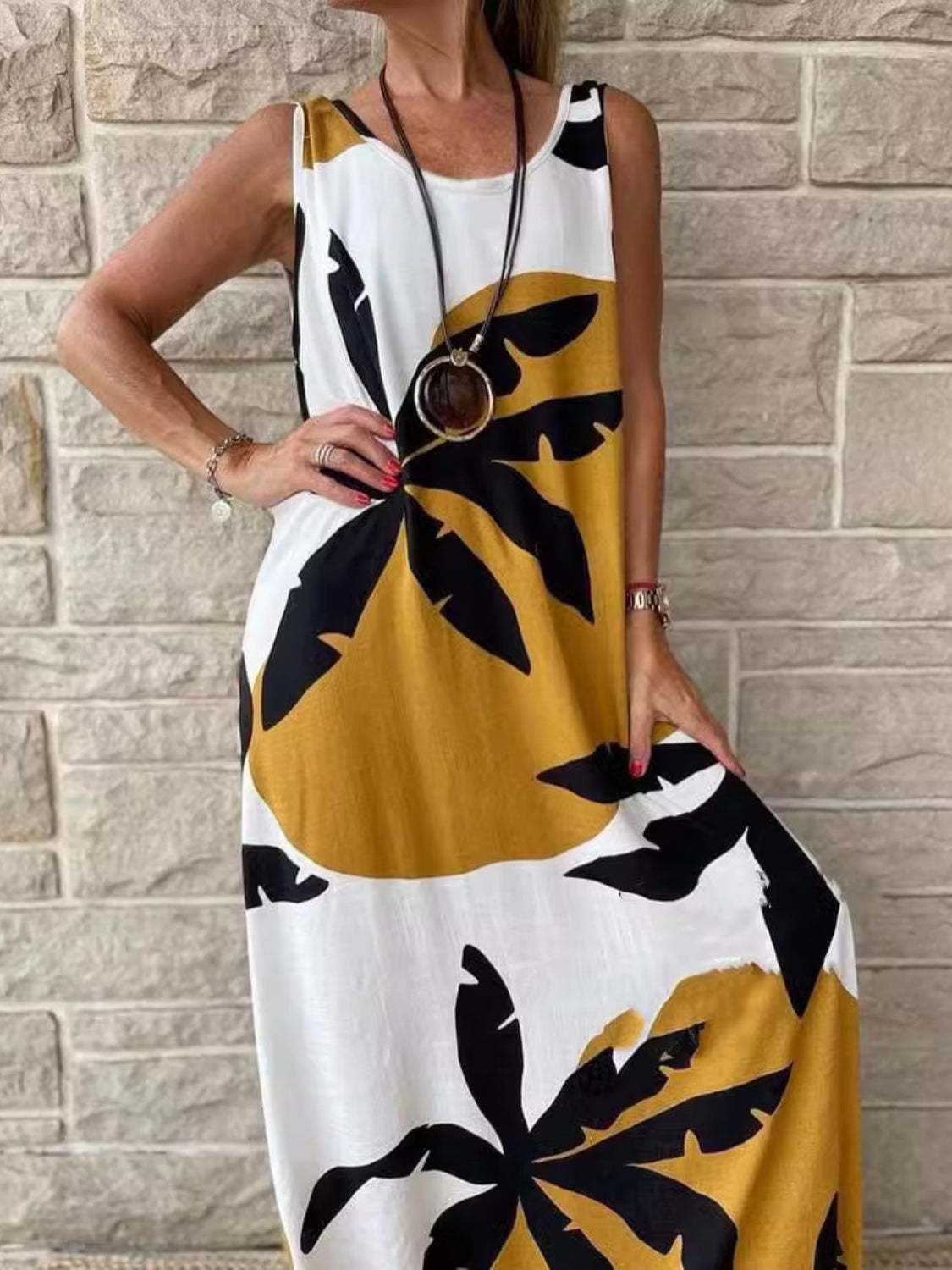 Printed Round Neck Tank Maxi Dress Plus Size