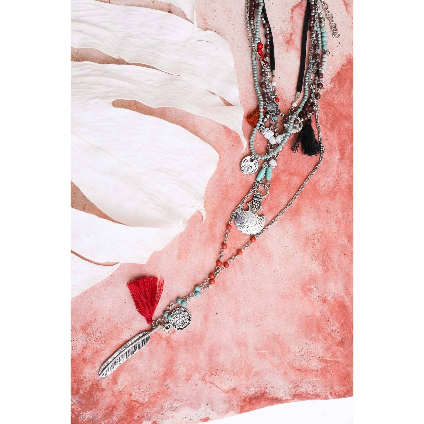 Feather Fringe Multi-Layered Necklace | Handmade Bohemian Style DAME BOHEME