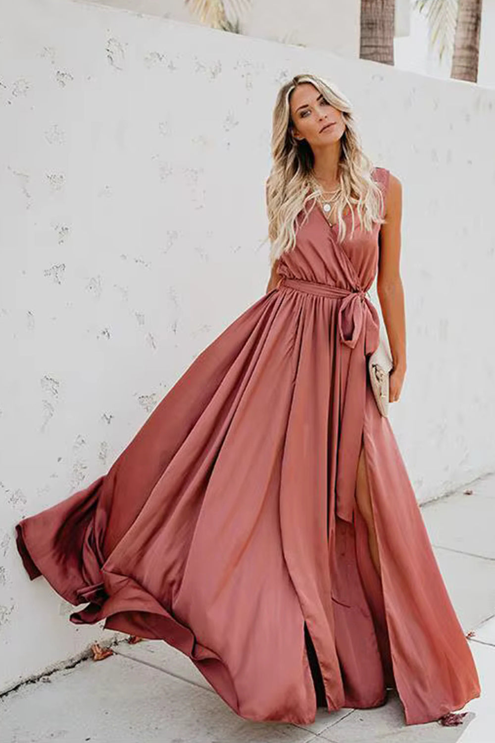 Surplice Tie Waist Maxi Dress Trendsi