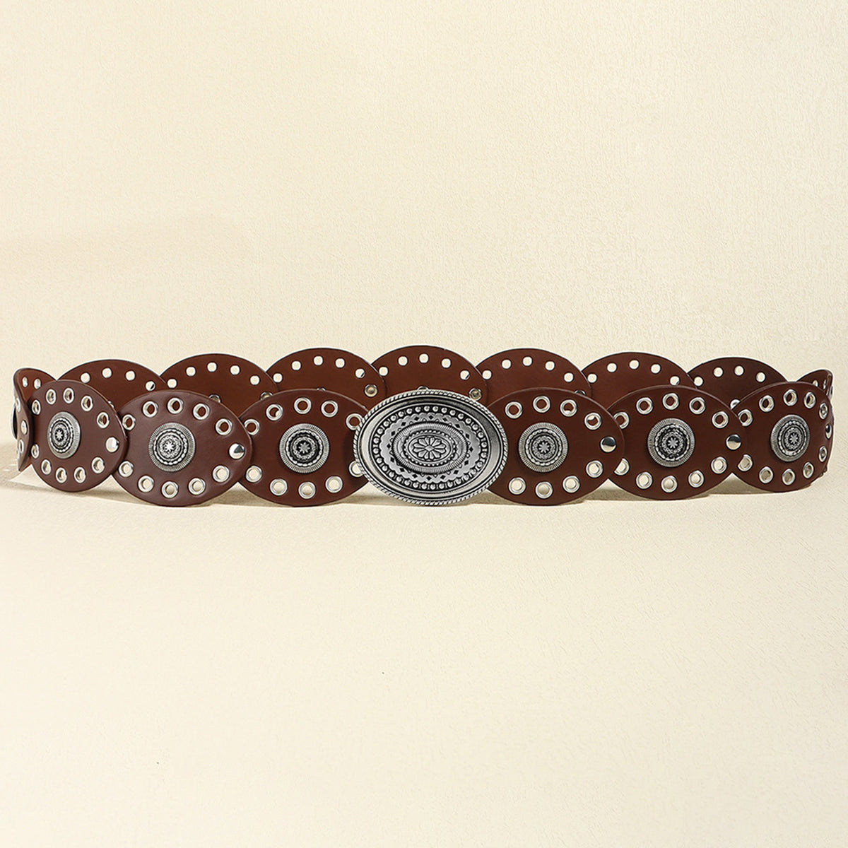 Studded Oval PU Faux Leather Boho Chic Belt Trendsi