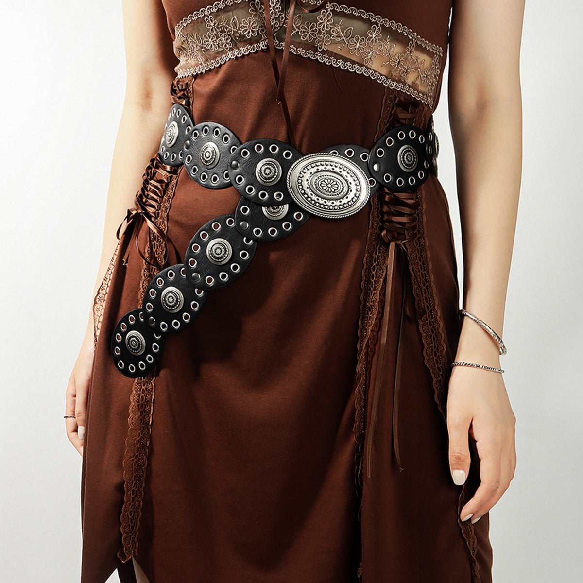 Studded Oval PU Faux Leather Boho Chic Belt Trendsi