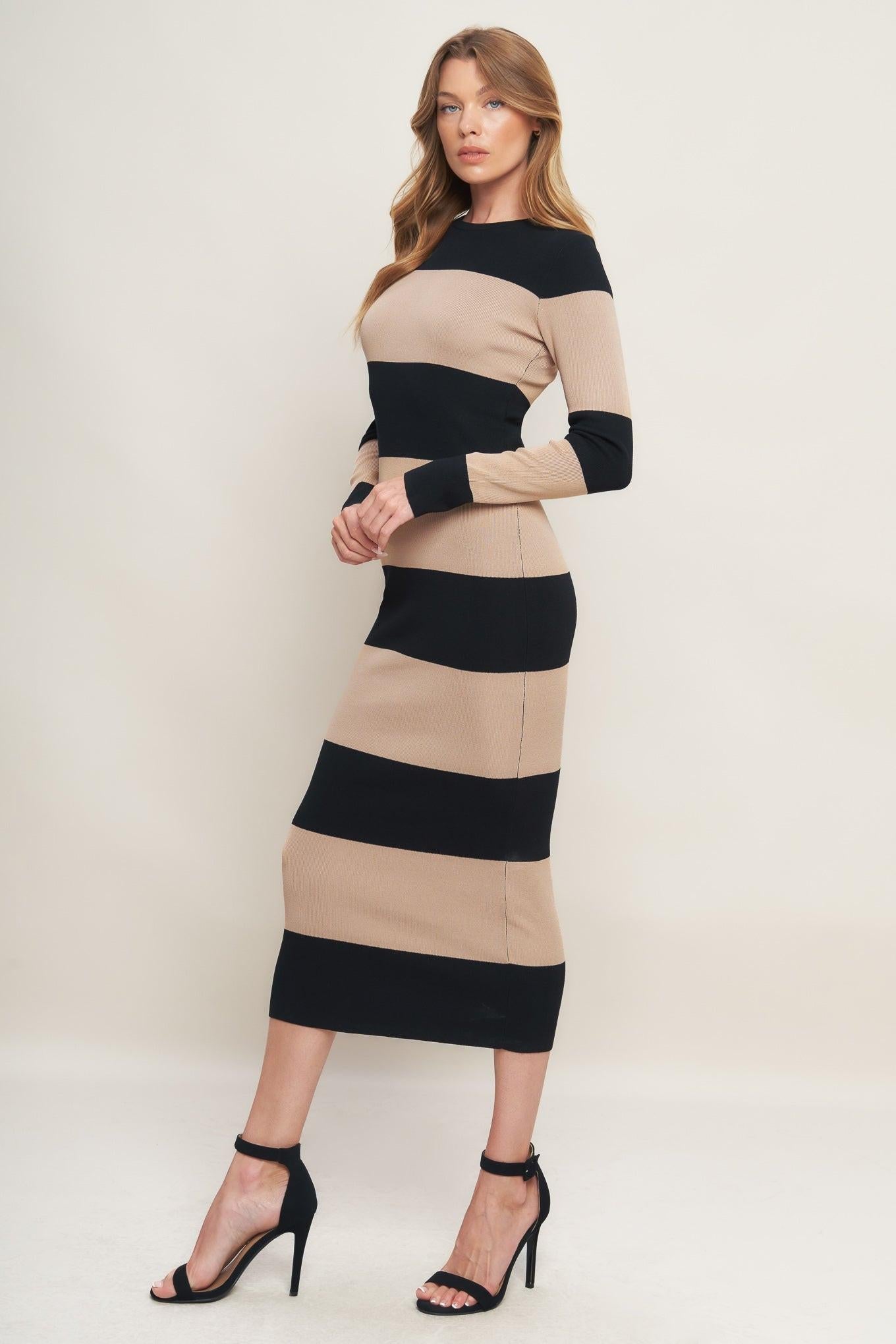 MODERN ATTITUDE STRIIP SWEATER MIDI DRESS DAME BOHEME