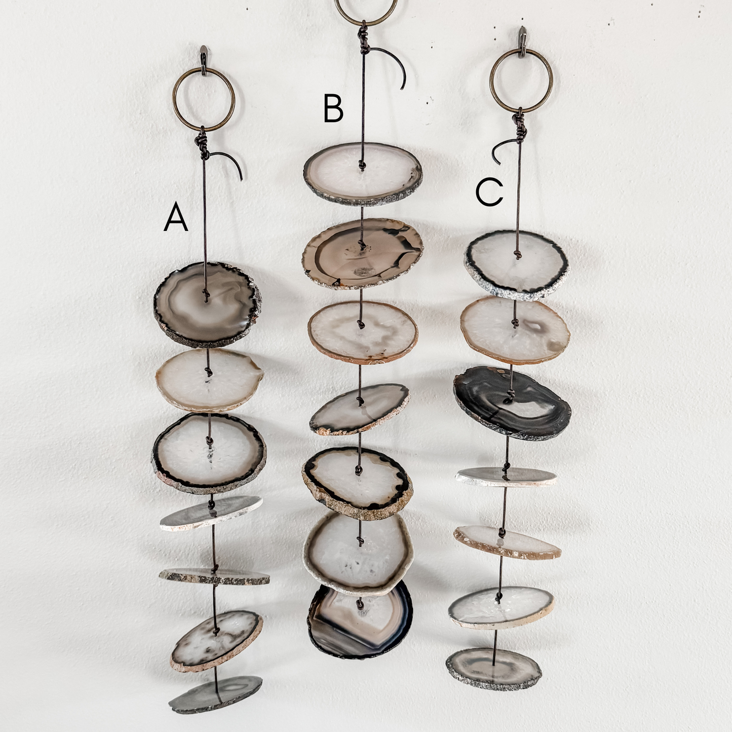 Gray Agate Gemstone Hanging for Wall or Ceiling - Charcoal Design DAME BOHEME
