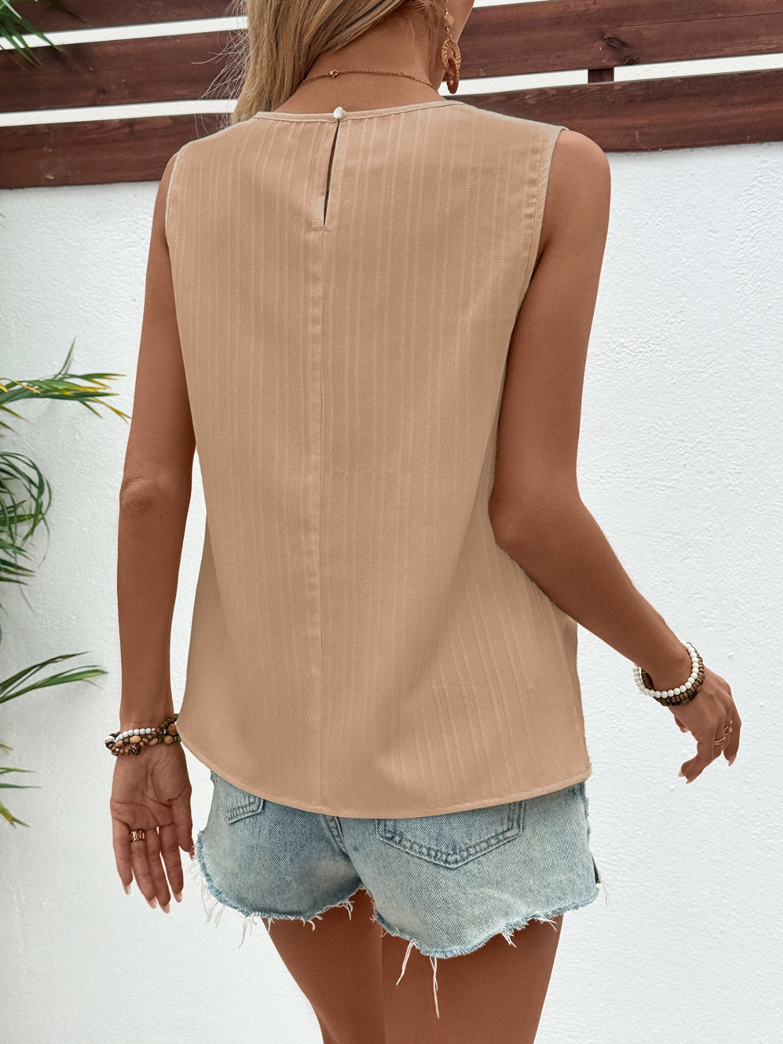 Ivy Lane Ruched Round Neck Tank Trendsi