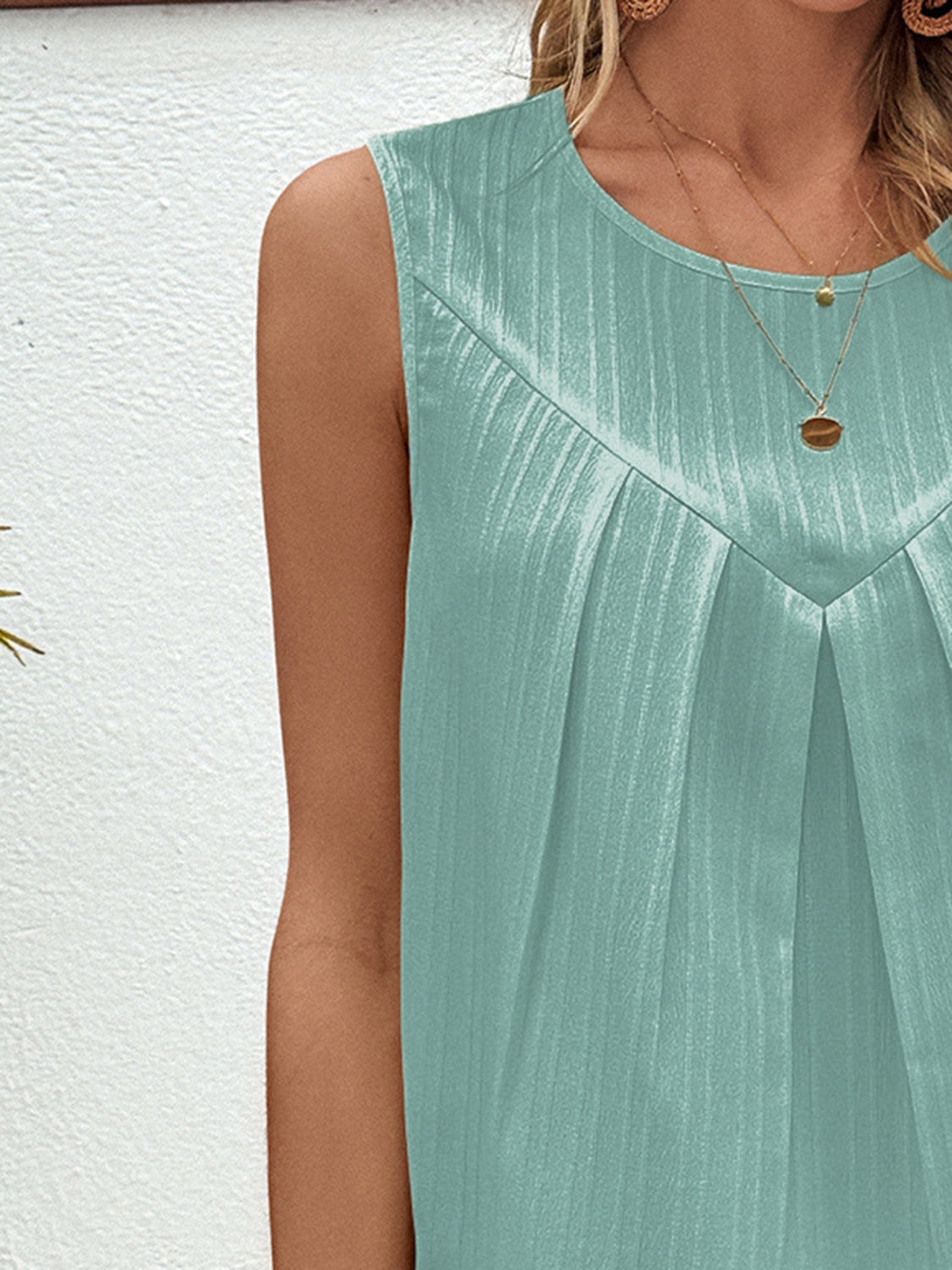 Ivy Lane Ruched Round Neck Tank Trendsi