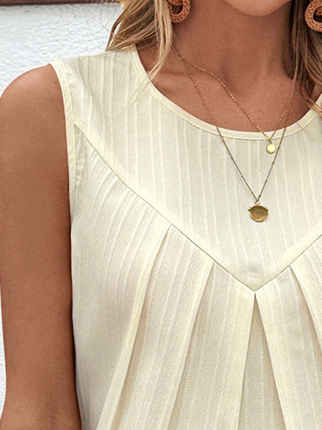 Ivy Lane Ruched Round Neck Tank Trendsi