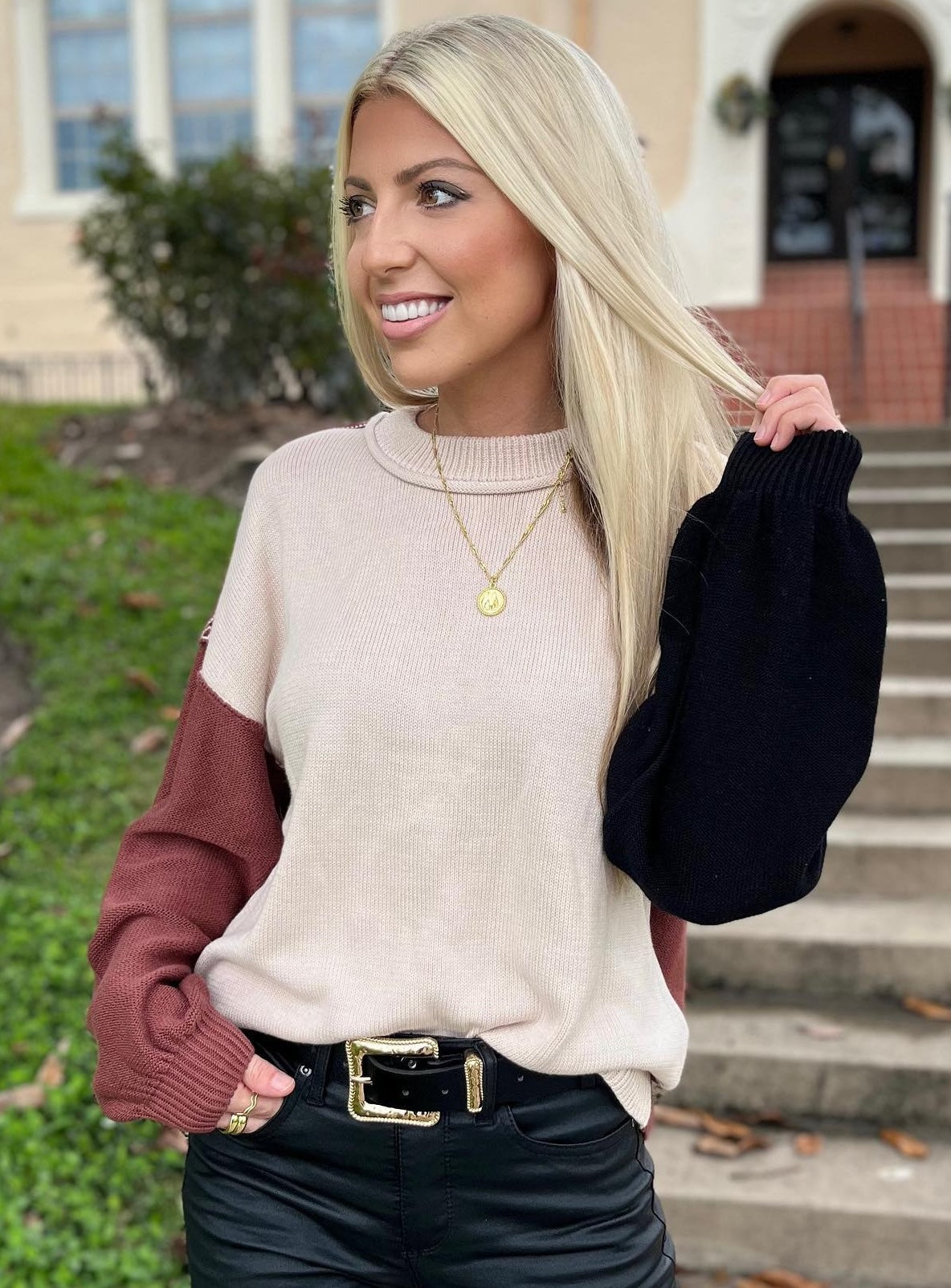 Aspen Bishop Sleeve Ribbed Trim Sweater DAME BOHEME